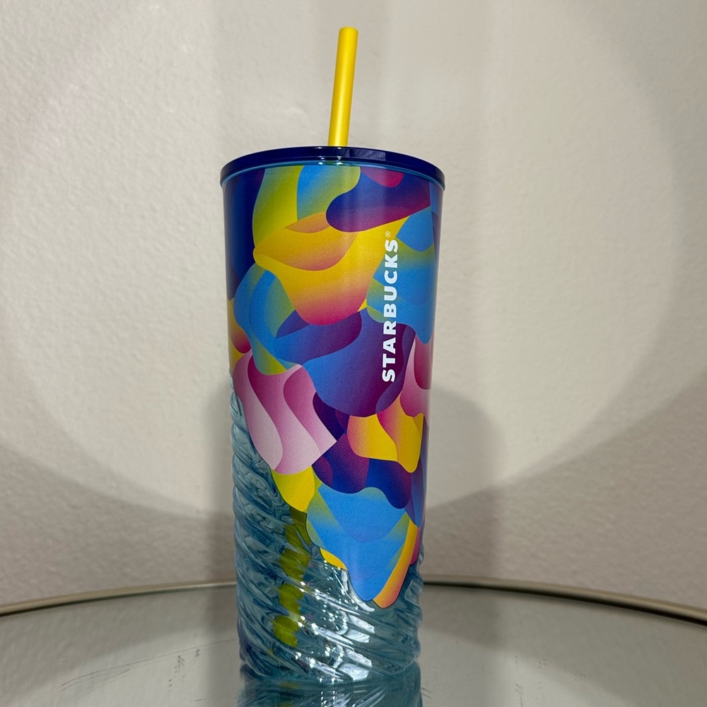 New Starbucks 2024 Summer Glass Gradient Swirl Flower Petal Blue Cold Tumbler